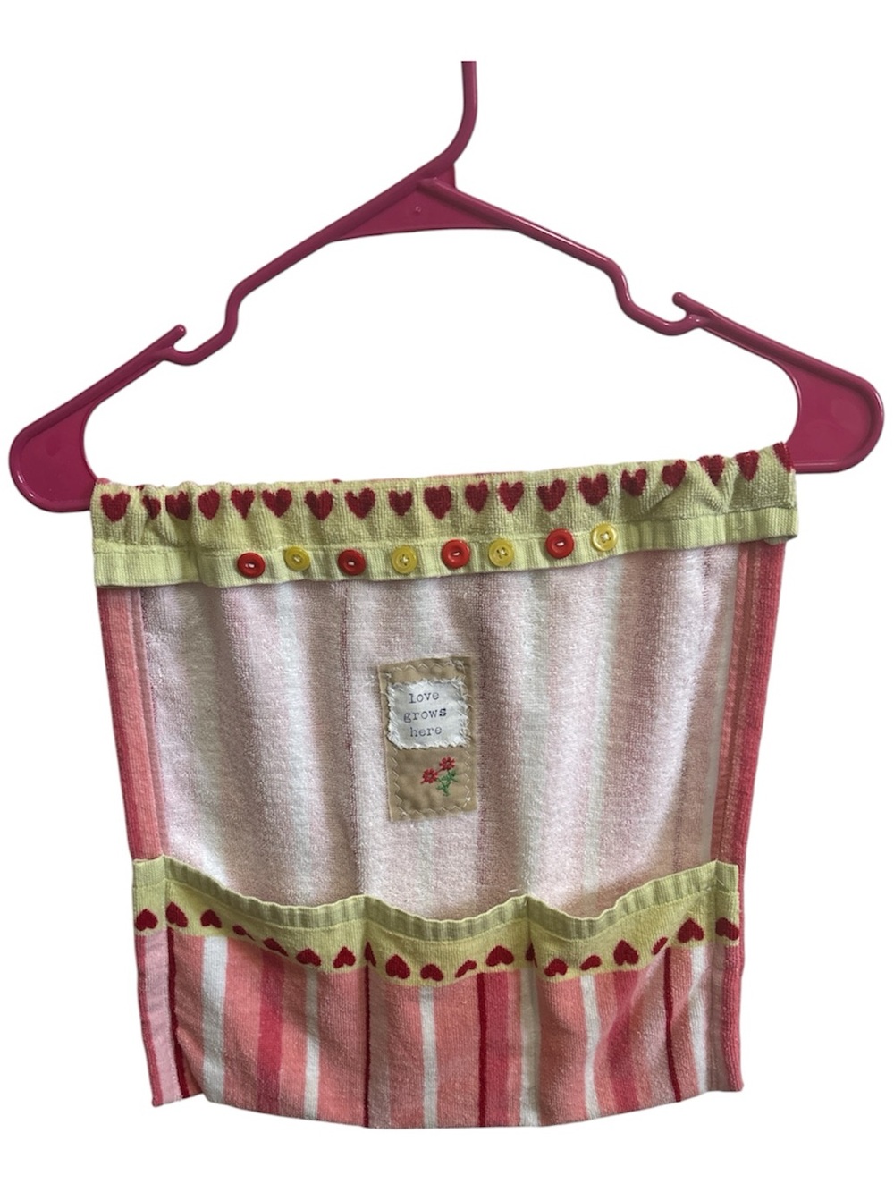 Pink & Cream Striped Hanging Organizer with Heart Trim